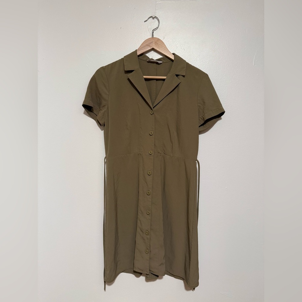 Everlane Olive/Khaki Tencel Button-Up Shirt Dress